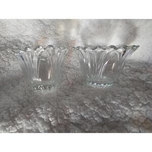 (2) Vintage KIG Indonesia Pressed Glass Ice Cream Cups Dishes Tulip Sides 3.5"